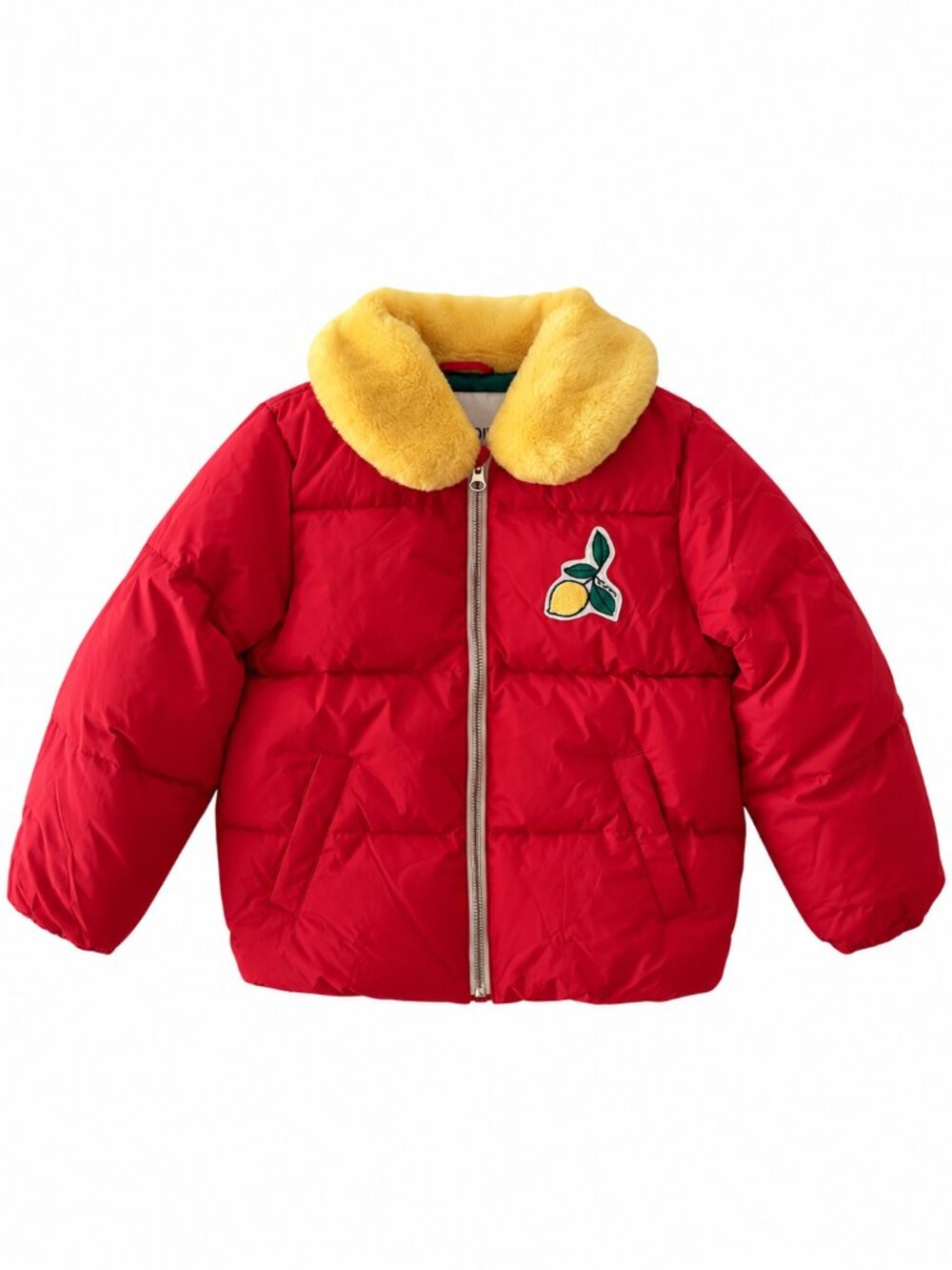 Mini Rodini Red Lemon Patch Puffer Jacket Size 116/122